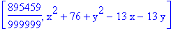 [895459/999999, x^2+76+y^2-13*x-13*y]